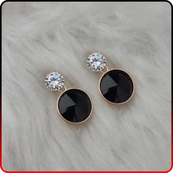 Korean Gold Plated Classic Black Crystal Drop Earrings